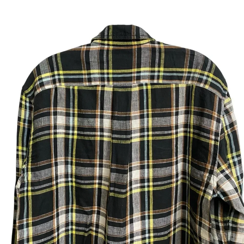 LL Bean Signature Men's Slim Fit Button Up Linen Shirt Size M Plaid Preppy